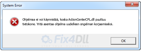 ActionCenterCPL.dll puuttuu