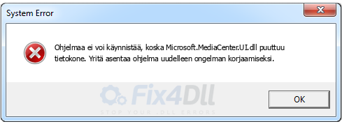 Microsoft.MediaCenter.UI.dll puuttuu