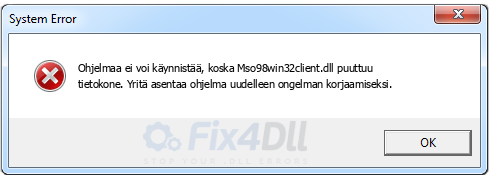 Mso98win32client.dll puuttuu