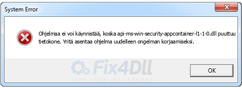 api-ms-win-security-appcontainer-l1-1-0.dll puuttuu