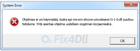api-ms-win-shcore-unicodeansi-l1-1-0.dll puuttuu