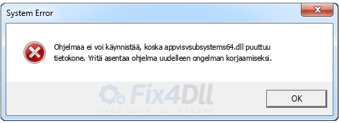 appvisvsubsystems64.dll puuttuu