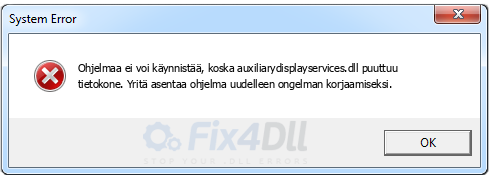 auxiliarydisplayservices.dll puuttuu