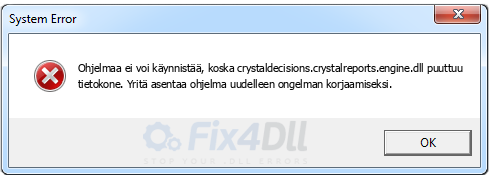 crystaldecisions.crystalreports.engine.dll puuttuu