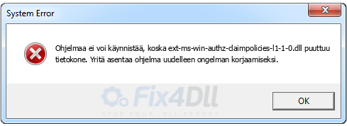 ext-ms-win-authz-claimpolicies-l1-1-0.dll puuttuu
