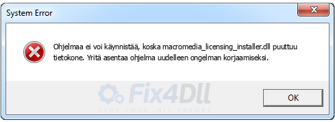 macromedia_licensing_installer.dll puuttuu