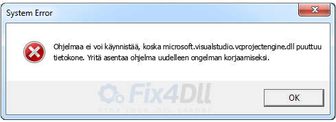 microsoft.visualstudio.vcprojectengine.dll puuttuu