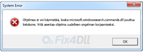 microsoft.windowssearch.commands.dll puuttuu