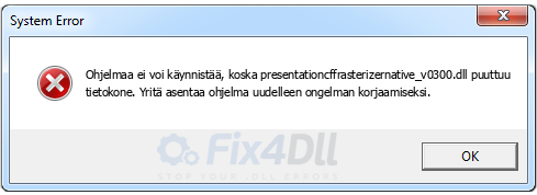 presentationcffrasterizernative_v0300.dll puuttuu