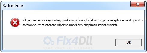 windows.globalization.japanesephoneme.dll puuttuu