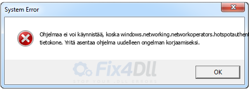 windows.networking.networkoperators.hotspotauthentication.dll puuttuu