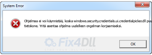 windows.security.credentials.ui.credentialpicker.dll puuttuu