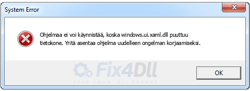 windows.ui.xaml.dll puuttuu
