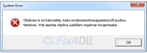 windowsanytimeupgradecpl.dll puuttuu